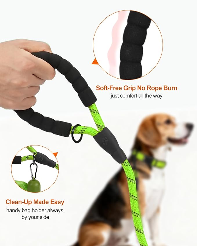 Joytale Dog Leash for Small Dogs, Heavy Duty Nylon Leashes with Comfortable Padded Handle and Highly Reflective Threads, Ideal for Walking and Training, Green, 6'×3/8''
