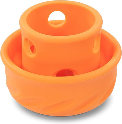 Messy Mutts Totally Pooched Puzzle 'n Play Mushroom |Stuffable Treat Toy for Dogs |Durable TPR | 4” x 3.5” (Large) Dog Toy | Orange