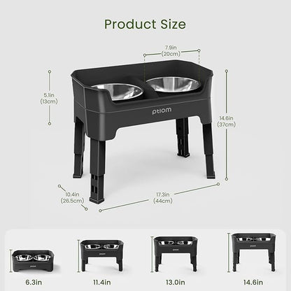 KPWACD 3-in-1 Elevated Dog Bowls Mess Proof Raised Slow Feeder Dog Bowls, 4 Height Adjustable Stand Licking Plate with 2 56oz Stainless Steel Doggy Food Dish for Small Medium Large Pets