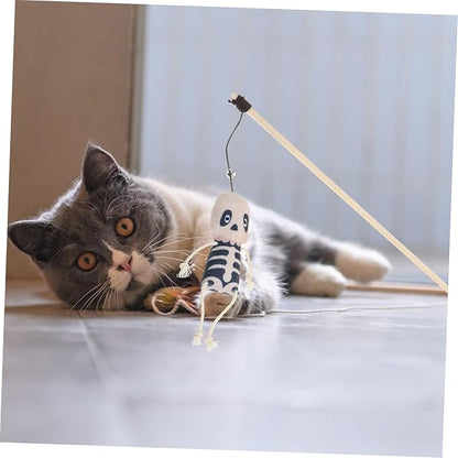 POPETPOP 2pcs Halloween Cat Teaser Toys Interactive Plush Kitten Stick Cute Ghost Skull Design for Engaging Playtime for Indoor Cats and Kittens