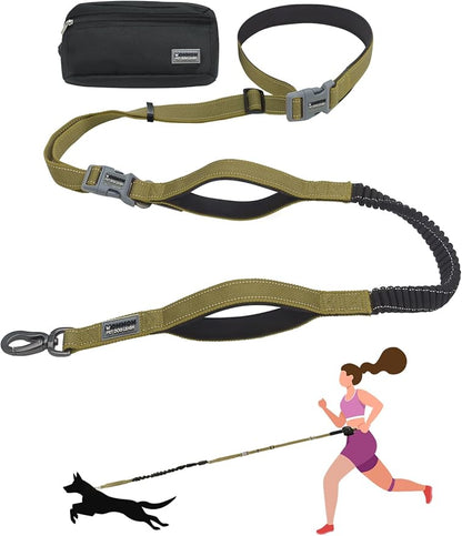 Hands Free Dog Leash with Zipper Pouch & Waist Belt – Reflective Durable Bungee Leash with Dual Padded Handles for Walking, Jogging & Running, Fits Small to Large Dogs (Yellow)