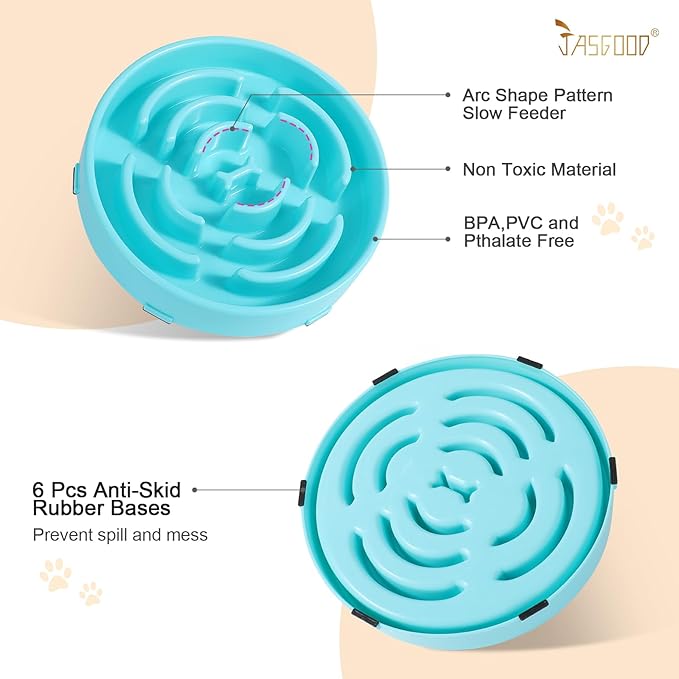JASGOOD Sky Blue Large Slow Feeder Dog Puzzle Bowl - Slower Feeder, Anti-Choking, Interactive, Bloat Stop, Pet Slow Eating (Pack of 2)