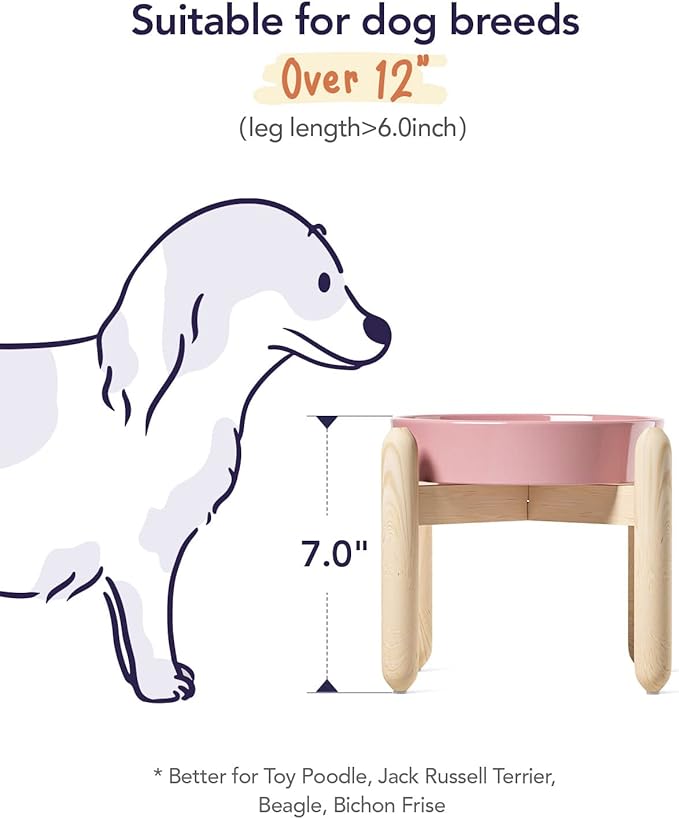 LE TAUCI Ceramic Slow Feeding Dog Bowls with Wooden Stand, Anti-Gulping, Non-Slip, Easy to Clean, Dishwasher Safe, 8 Inch, for Medium Dogs