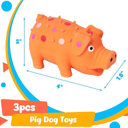 POPLAY 3PCS Squeaky Latex Grunting Pig Dog Toys, 4 Inch Prank Nosie Maker Puppy Chew Toys Rubber Squeeze Gift for Dogs
