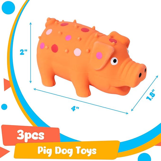 POPLAY 3PCS Squeaky Latex Grunting Pig Dog Toys, 4 Inch Prank Nosie Maker Puppy Chew Toys Rubber Squeeze Gift for Dogs