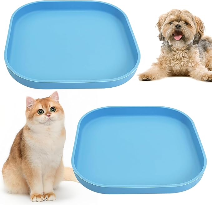 Fhiny 2PCS Silicone Cat Bowls Set 5.9 x 5.9 in Shallow Dog Dish Whisker Friendly Cat Food Plate for Dry & Wet Food Dishwasher Safe Non-Slip Pet Feeding Bowls for Kittens and Puppies (Blue)