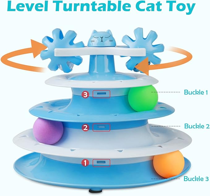 UPSKY Cat Toy Roller 4-Level Turntable Cat Toy Balls with Three Colorful Balls and Bell Ball X Turntable Interactive Kitten Fun Mental Physical Exercise Puzzle Toys