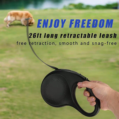 Retractable Dog Leash, 26 Feet Dog Leash for Small to Large Dogs up to 110lbs, Anti-Slip Handle One Button Lock and Release, Heavy Duty 360° Tangle-Free