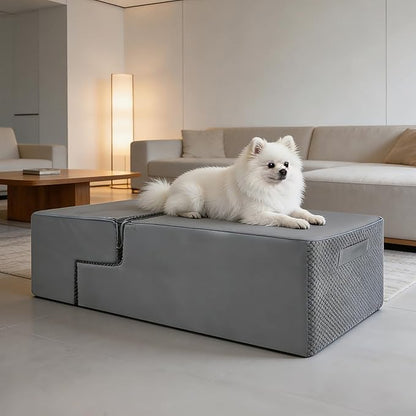 PawComfort 4-Step Pet Stairs, 18 Inch High Dog Steps for Bed, Grey Non-Slip Indoor Ramp for Small Dogs and Cats