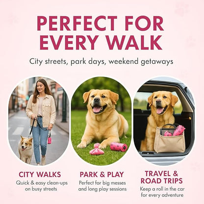 Dog Poop Bags 270 Count Pink, Poop Bags for Dogs, Extra Strong Leak Proof Scented Odor Control Dog Waste Bags, 18 Rolls with Paw Print, Fits Most Dispensers