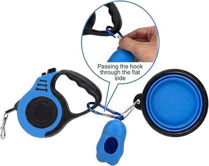 PETIMP Retractable Dog Leash Lightweight 16FT Leash Claw Print, with Folding Bowl,Dispenser,Rubbish Bags, for Small Medium Dogs(Blue)