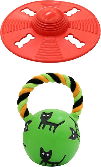 Deeow Alieen Dog Frisbee for Fetch and Green Jack-o-Lantern Pet Toys, Teething Clean Outdoor Flying Disc and Halloween Pumpkin Pet Toy, Interactive Squeaky Dogs Toy for Water, Park, Beach Fun