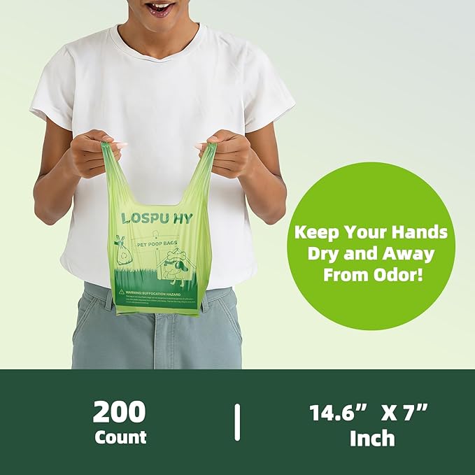 Poop Bags for Dogs, 200 Count Dog Poop Bags with Handles, Extra Thick Strong Leak Proof Doggie Waste Bag for Waste Refuse Cleanup, Outdoor Puppy Walking and Cats Litter
