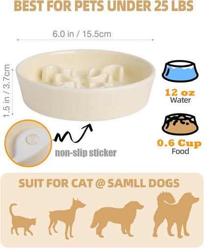 Slow Feeder Dog Bowl, 0.6 Cups Ceramic Dog Food Dish for Fast Eaters Small Breed, Puzzle Bowl for Small Dogs and Cats(Yellow)