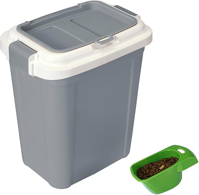 Ashfield & Harkness: Airtight Pet Food Storage Container - 23 Qt, Grey - Holds 20 lbs, Lightweight Bin & Measuring Scooper, Dogs-Cats-Animal Supplies