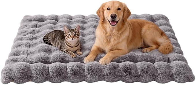Large Dog Bed Mat, Extra Large Plush Faux Fur Washable Pet Bed for Large Dogs, Non-Slip Fluffy Dog Mat – Machine Washable XL Dog Sleeping Pad for Large Breeds, 35 x 27 Inch Grey