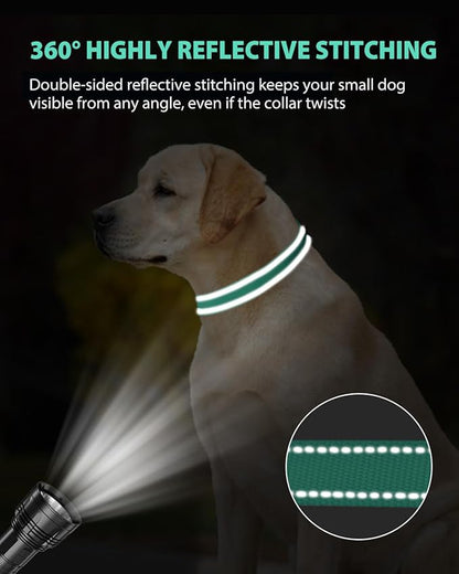 Joytale Dog Collars for Medium Dogs, Comfortable Double-Sided Reflective Nylon Collar for Night Safety, Adjustable Quick-Release for Active Pets, Teal, M (1" Width)
