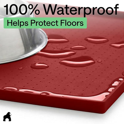 GORILLA GRIP 100% Waterproof Raised Edge BPA Free Silicone Pet Feeding Mat, Dog Cat Food Mats Contain Spills Protects Floors, Placemats for Cats and Dogs Water Bowl, Pets Accessories 23x15 Red
