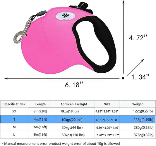 13 ft Retractable Dog Leash for Large Dogs up to 26 lbs,Tangle-Free Nylon Tape,Pink Dan S
