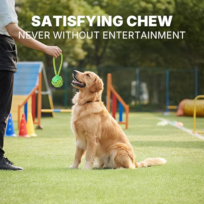 Tug of War Dog Toy with Ball - Dog Rope Ball Toy for Boredom and Stimulating Teeth Cleaning Gum Massage, Ball on Rope Puppy Interactive Toy, Green