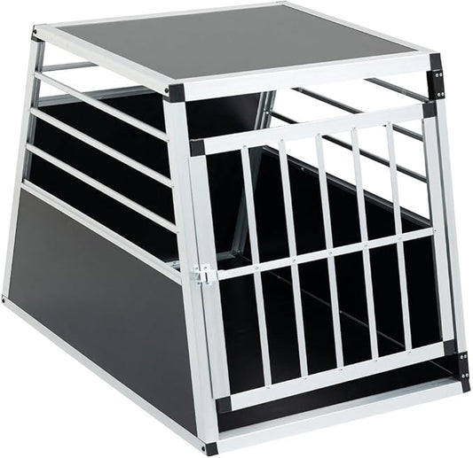 Aluminum Dog Crate Transport Box, 36" Heavy Duty Pet Travel Crate with Lockable Door, Trapezoidal Car Kennel, Ventilated Dog Carrier for Medium & Large Dogs, Easy Clean, 35.8"L x 25.6"W x 27.2"H