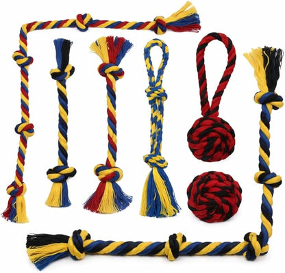 Dog Rope Toys Heavy Chew Toys for Medium & Large Breed Dogs – Durable Rope Toy, for Teething, Chewing, and Interactive Play (7 pcs Dog Toys Combo)