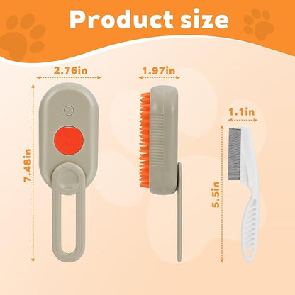 2025- New cat steam brush, 4-in-1 cat steam brush, for massaging and cleaning fallen pet hair, suitable for cats, dogs, rabbits and other pets (khaki + white) -2 pieces (white)