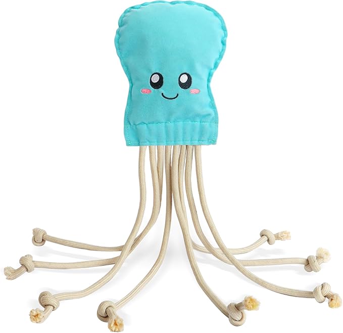 SCHITEC Dog Rope Toys, Plush Crinkle Tug of War Toy for Small Medium Dogs, Interactive Octopus Stuffed Chew Toy for Puppy Teething
