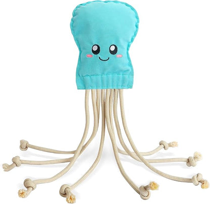 SCHITEC Dog Rope Toys, Plush Crinkle Tug of War Toy for Small Medium Dogs, Interactive Octopus Stuffed Chew Toy for Puppy Teething