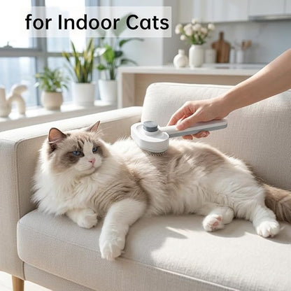 Prime Pets Long Pin Cat Brush, Self-Cleaning Slicker Brush for Indoor Cats, 3-in-1 Grooming Kit with Case for Dogs Small Animals, White