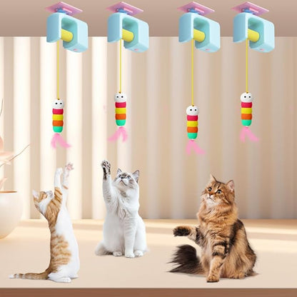 Cat Toy Interactive Cat Feather Toys for Indoor Cats, Smart USB Rechargeable Door Hanging Automatic Retractable Kitten Toys, Mental Physical Stimulation for All Breeds and Species
