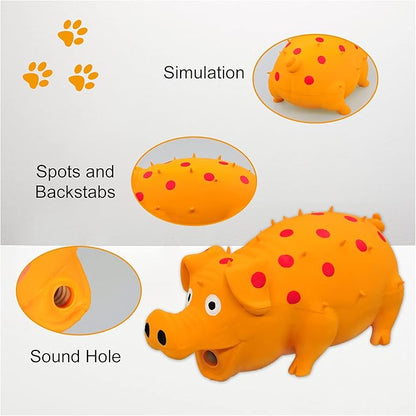 Andiker Dog Squeaky Toy, Dots Latex Dogs Chew Toys with a Oinks Sound Squeaker Grunting Pig Dog Toy Sturdy Self Play 8" Dogs Squeeze Toy for Dental Biting Chasing to Kill Boring Time (Orange)