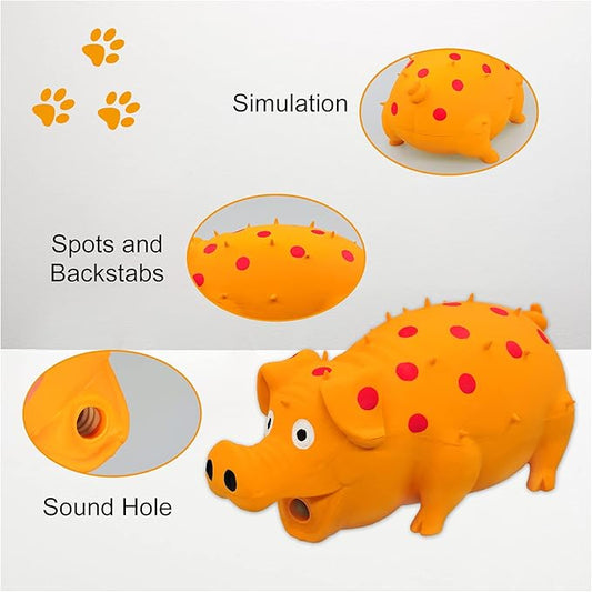 Andiker Dog Squeaky Toy, Dots Latex Dogs Chew Toys with a Oinks Sound Squeaker Grunting Pig Dog Toy Sturdy Self Play 8" Dogs Squeeze Toy for Dental Biting Chasing to Kill Boring Time (Orange)