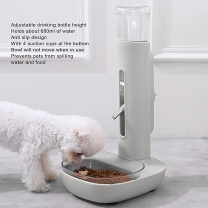 Pet Standing Water Dispenser 680ml, Automatic Detachable Pet Drinking Feeder Cat Dog Standing Bowl Automatic Feeding Water Height Adjustable Drinking Bottle Feeder for Small Cats Dogs