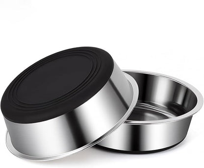 Dog Bowls Durable Heavy Duty Stainless Steel Dog Bowls Non-Slip Basic Bowl for Dogs with Rubber Base (2 Pack, 3 Cups)