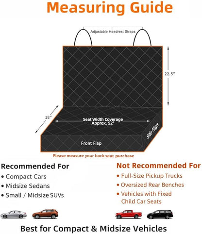Bark Lover Dog Back Seat Cover Protector, Waterproof Dog Car Seat Covers, Nonslip Backseat Protection for Dogs and Kids, Compatible Pet Car Seat Cover for Cars & Midsize SUVs