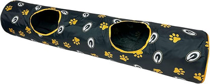 NFL Green Bay Packers Cat Tunnel Tube Toy with Plush Football Catnip and Feathers Collapsible Tunnel for Cats to Play, Peek and Hide, Sporty & Fun Cat Tunnel Toy with Team Logo All-Over Design!