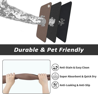 Dog Food Mat - Absorbent Cat Mat for Food and Water, No Stains Pet Feeding Bowl Mat, Easy to Clean Pet Placemats, Quick Dry Dog Water Dispenser Mat for Messy Drinkers | Paw Brown 18"x 28"
