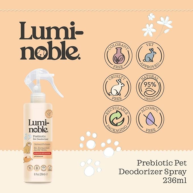 Prebiotic Dog Deodorizer Spray Perfume, Vanilla & Oatmeal Scented, Hypoallergenic Skin Care, Alcohol-Free Odor Remover for Dogs, Prebiotic Formula to Refresh & Hydrate Sensitive Skin & Coat, 8 oz