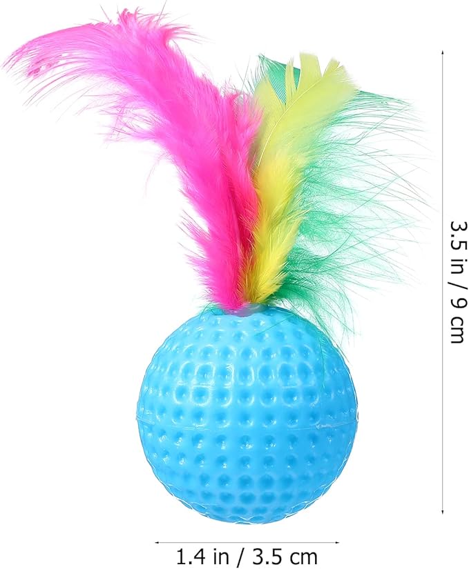 Balacoo 24 Pack Cat Golf Ball Toys with Feather: Interactive Cat Bouncy Balls - Squeaky Kitten Chase Pounce Toys for Exercise Entertainment (Random Color)