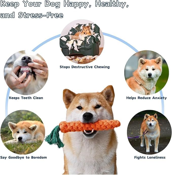 2 PCS Carrot Dog Rope Toys for Dogs, Durable Chew Toys for Aggressive Chewers, Entertainment and Interaction, Teeth Cleaning and Chewing, All-Cotton