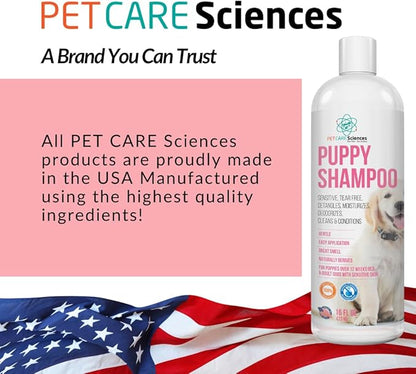 16 fl oz Tearless Puppy Shampoo and Conditioner - Anti Itch Dog Shampoo Sensitive Skin - Coconut Oil Oatmeal Pet Shampoo for Puppies, Made in the USA