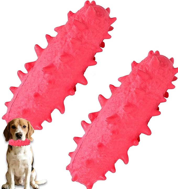 2 Pack Dog Chew Toys, Tough Puppy Teething Toys for Puppies, Soft Foaming Rubber Toys for Small Medium Breed Dogs, Pink