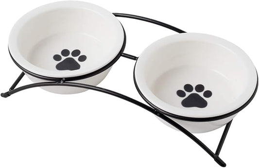 Cat & Dog Bowls - Ceramic Elevated Pet Raised Cat Food Bowls, 12 Ounce, Dishwasher Safe