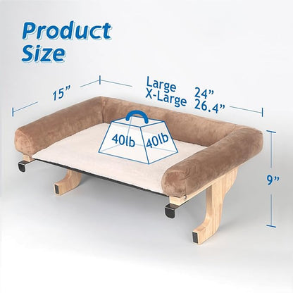 Zakkart Cat Perch for Window Sill with Bolster - Orthopedic Hammock Design with Premium Hardwood & Robust Metal Frame - Cat Window Seat for Large Cats - Natural Color Wood Brown Bed, 26.4''W