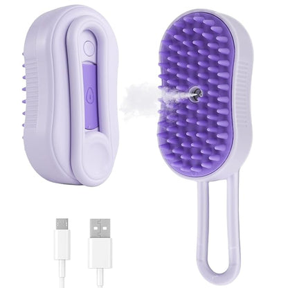 4 in 1 Cat Steam Brush, Rechargeable Steam Brush for Cats and Dogs, Anti-Static Cat Spray Brushes, Massage, Cleaning, Shedding & Combing All In One! Purple