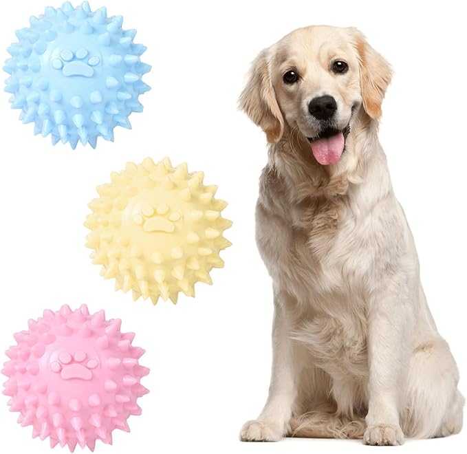Pink Spiky Ball No Squeak Chew Toy for Aggressive Dogs - Long Lasting, Small, Heavy Chewers, Balls