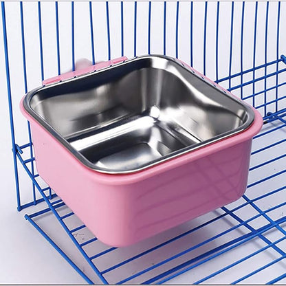 Love Dream Crate Dog Cat Bowls, Hanging Pet Cage Food Water Feeder with Removable Stainless Steel Bowls and Bolt Holder for Puppy Cat Rabbit Birds (Small, Pink)
