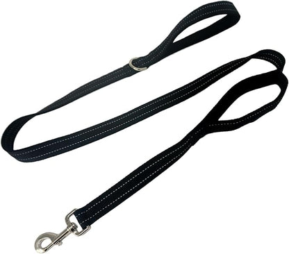 Dual Padded Handle Standard Dog Leashes with Reflective Stitching,360° Rotatable Heavy Duty Metal Buckle,D-Ring,Durable Nylon,for Medium Sized Dogs from 20 to 60 Pounds Walking and Training Black 5Ft