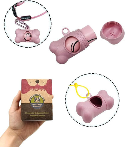 Dog Poop Pickup Bags Holder Dispenser with Standard-Sized Leak-Proof Scented Doggy Waste Bags and Carabiner with Safety Lock&Fastener Never Loose on Leash Lead Again (2 Holders 30 Bags, Pink)